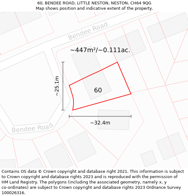 60, BENDEE ROAD, LITTLE NESTON, NESTON, CH64 9QG: Plot and title map