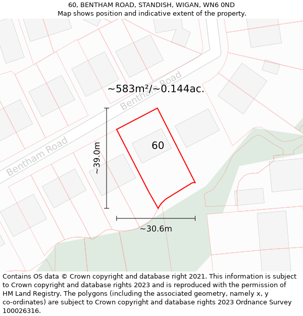 60, BENTHAM ROAD, STANDISH, WIGAN, WN6 0ND: Plot and title map