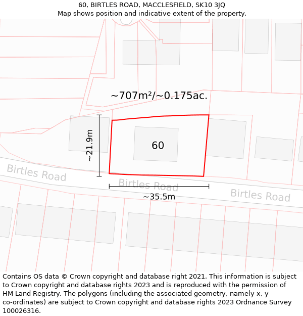 60, BIRTLES ROAD, MACCLESFIELD, SK10 3JQ: Plot and title map