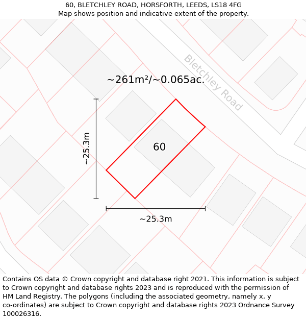 60, BLETCHLEY ROAD, HORSFORTH, LEEDS, LS18 4FG: Plot and title map