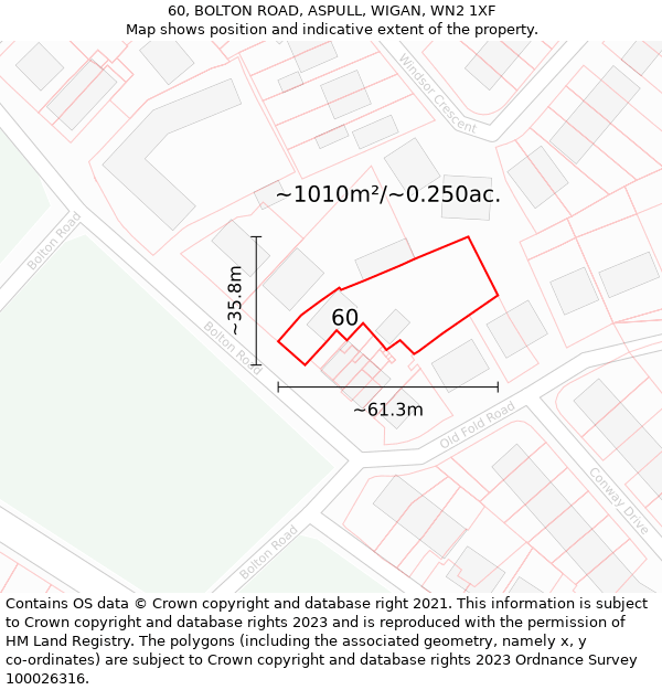 60, BOLTON ROAD, ASPULL, WIGAN, WN2 1XF: Plot and title map