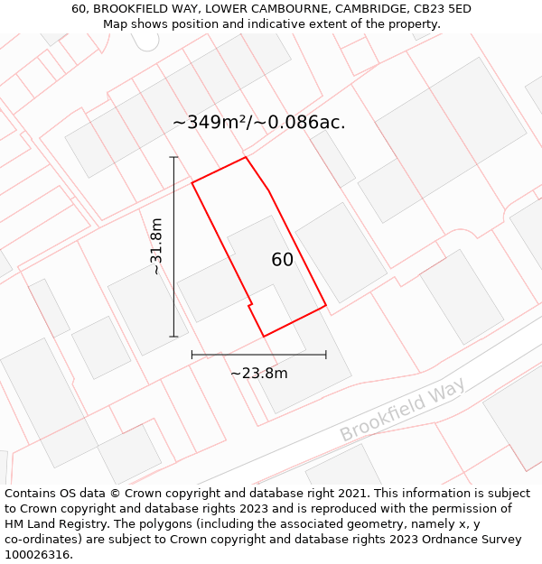 60, BROOKFIELD WAY, LOWER CAMBOURNE, CAMBRIDGE, CB23 5ED: Plot and title map