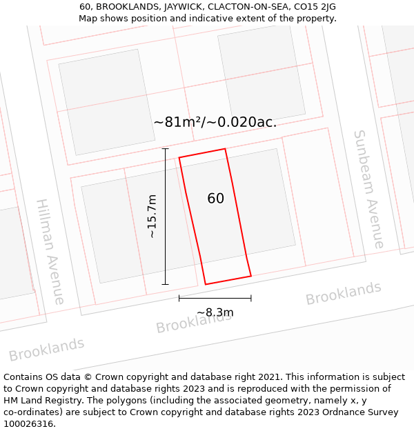 60, BROOKLANDS, JAYWICK, CLACTON-ON-SEA, CO15 2JG: Plot and title map