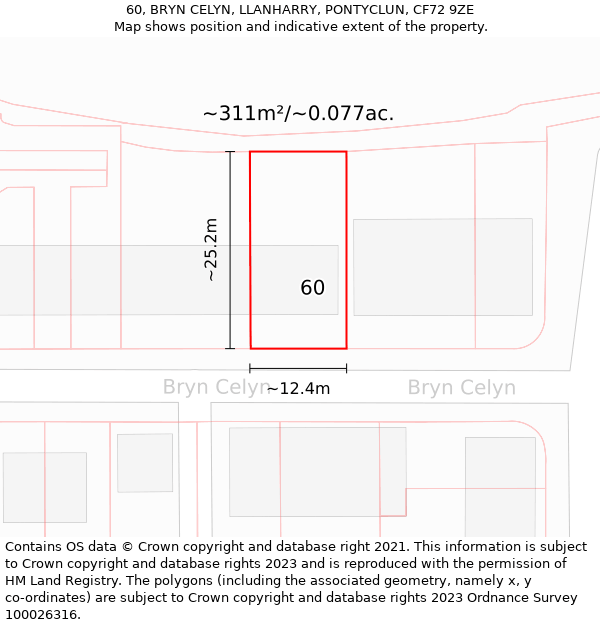 60, BRYN CELYN, LLANHARRY, PONTYCLUN, CF72 9ZE: Plot and title map