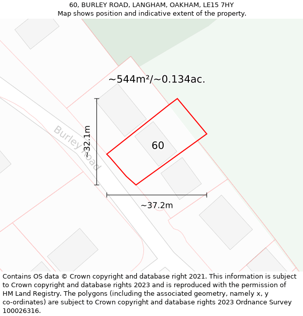 60, BURLEY ROAD, LANGHAM, OAKHAM, LE15 7HY: Plot and title map