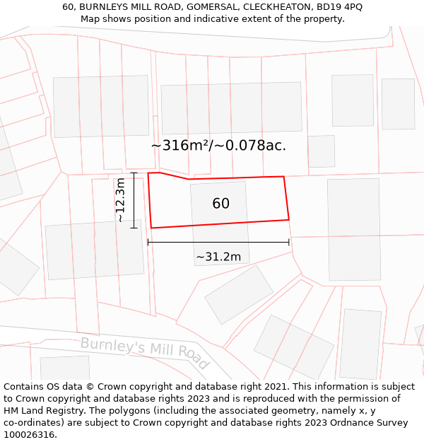 60, BURNLEYS MILL ROAD, GOMERSAL, CLECKHEATON, BD19 4PQ: Plot and title map