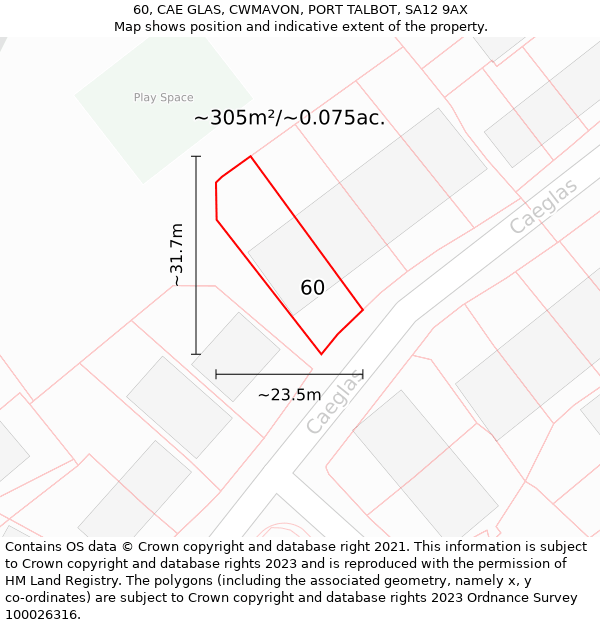 60, CAE GLAS, CWMAVON, PORT TALBOT, SA12 9AX: Plot and title map