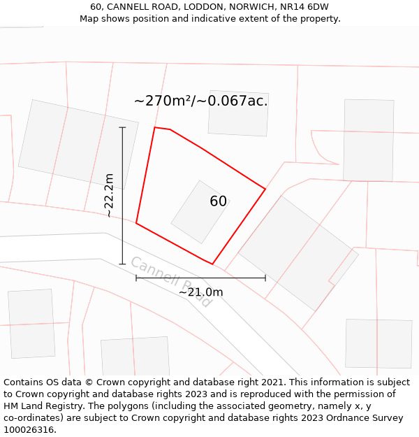 60, CANNELL ROAD, LODDON, NORWICH, NR14 6DW: Plot and title map