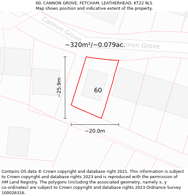 60, CANNON GROVE, FETCHAM, LEATHERHEAD, KT22 9LS: Plot and title map