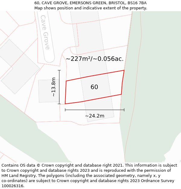 60, CAVE GROVE, EMERSONS GREEN, BRISTOL, BS16 7BA: Plot and title map