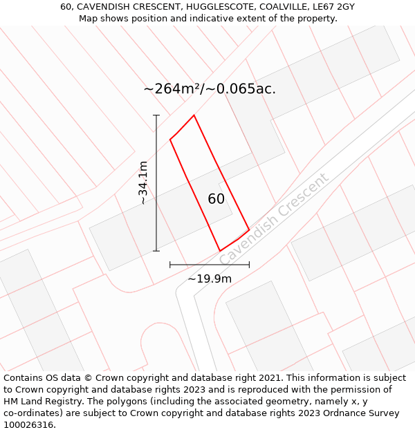 60, CAVENDISH CRESCENT, HUGGLESCOTE, COALVILLE, LE67 2GY: Plot and title map