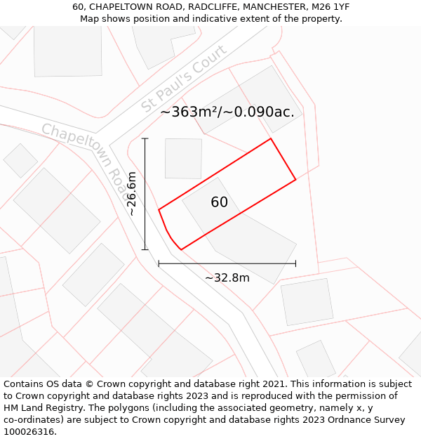 60, CHAPELTOWN ROAD, RADCLIFFE, MANCHESTER, M26 1YF: Plot and title map