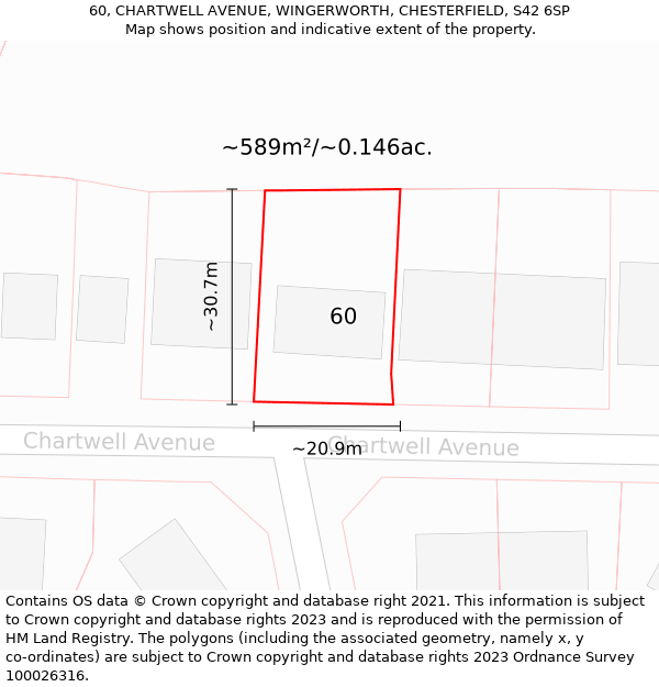 60, CHARTWELL AVENUE, WINGERWORTH, CHESTERFIELD, S42 6SP: Plot and title map