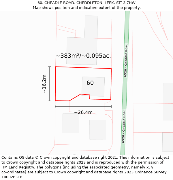 60, CHEADLE ROAD, CHEDDLETON, LEEK, ST13 7HW: Plot and title map