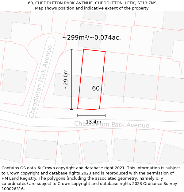 60, CHEDDLETON PARK AVENUE, CHEDDLETON, LEEK, ST13 7NS: Plot and title map