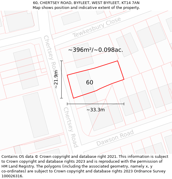 60, CHERTSEY ROAD, BYFLEET, WEST BYFLEET, KT14 7AN: Plot and title map