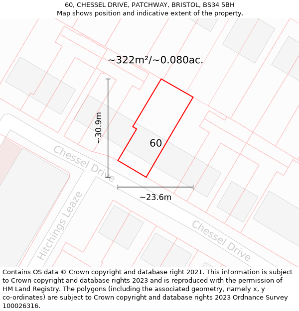 60, CHESSEL DRIVE, PATCHWAY, BRISTOL, BS34 5BH: Plot and title map