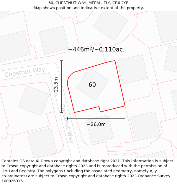 60, CHESTNUT WAY, MEPAL, ELY, CB6 2YR: Plot and title map