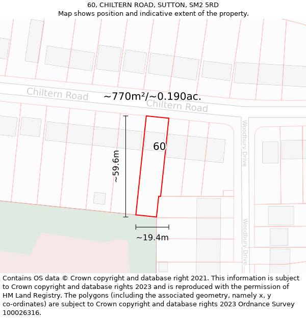 60, CHILTERN ROAD, SUTTON, SM2 5RD: Plot and title map