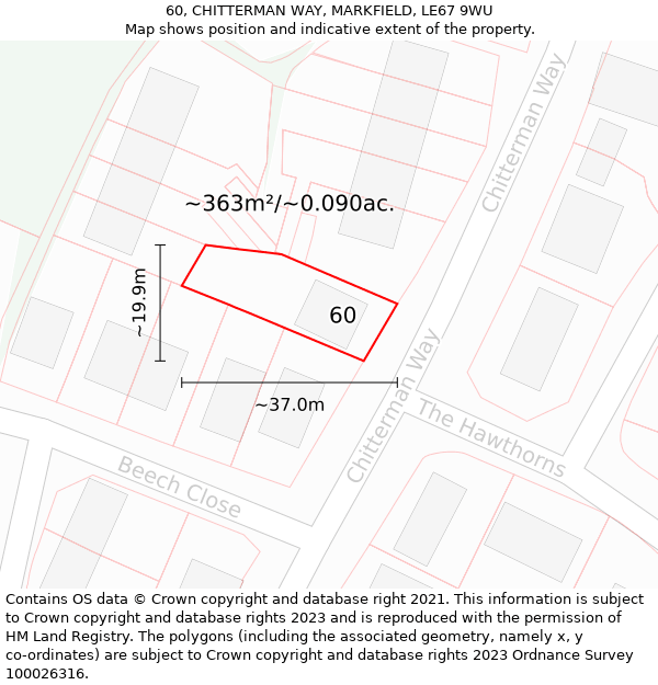 60, CHITTERMAN WAY, MARKFIELD, LE67 9WU: Plot and title map