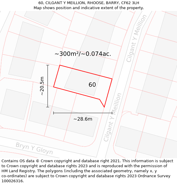 60, CILGANT Y MEILLION, RHOOSE, BARRY, CF62 3LH: Plot and title map