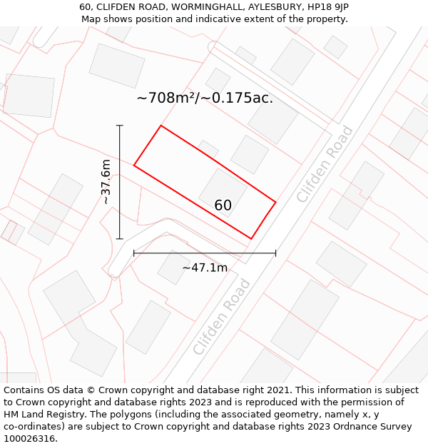 60, CLIFDEN ROAD, WORMINGHALL, AYLESBURY, HP18 9JP: Plot and title map