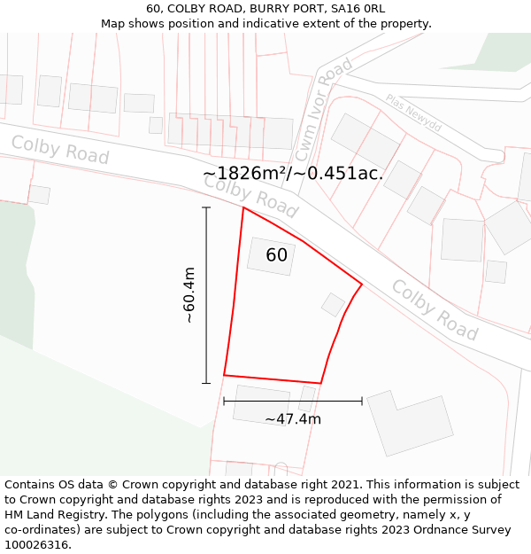 60, COLBY ROAD, BURRY PORT, SA16 0RL: Plot and title map