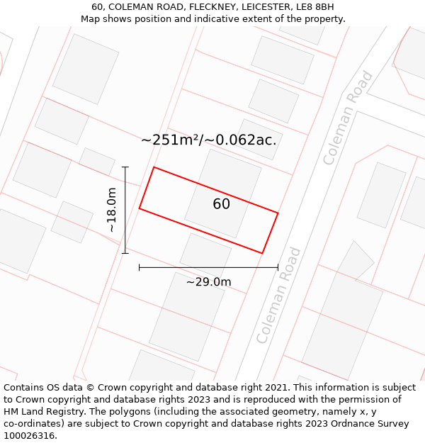 60, COLEMAN ROAD, FLECKNEY, LEICESTER, LE8 8BH: Plot and title map