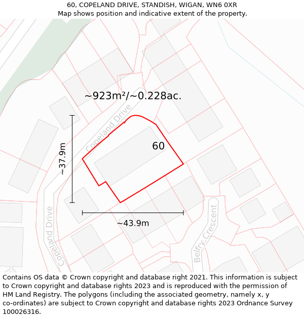 60, COPELAND DRIVE, STANDISH, WIGAN, WN6 0XR: Plot and title map