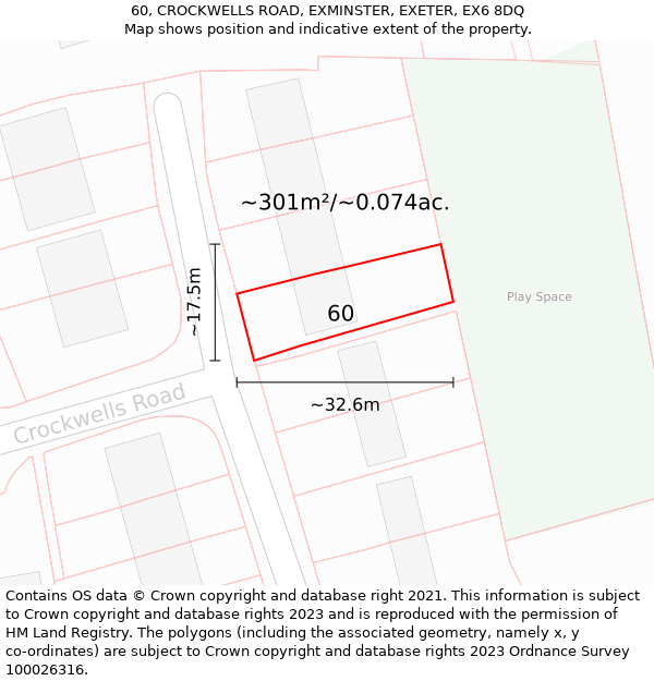 60, CROCKWELLS ROAD, EXMINSTER, EXETER, EX6 8DQ: Plot and title map