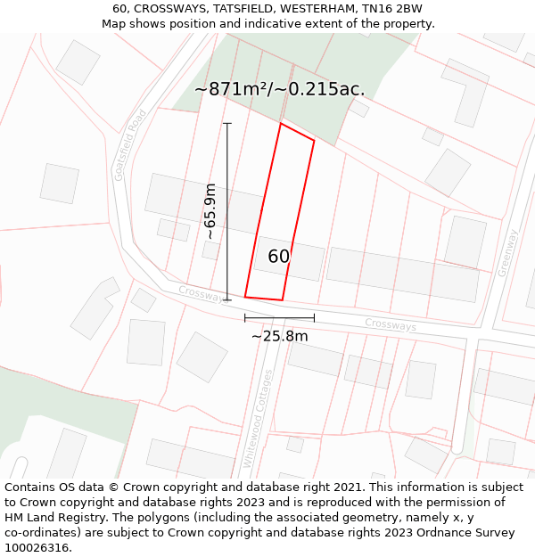60, CROSSWAYS, TATSFIELD, WESTERHAM, TN16 2BW: Plot and title map
