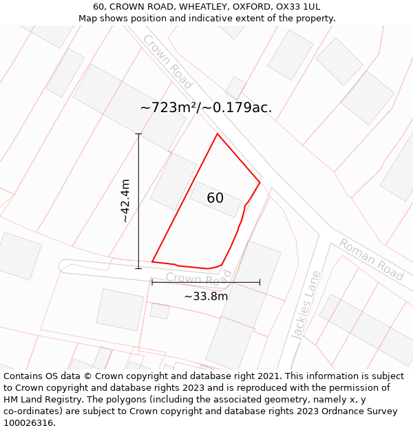 60, CROWN ROAD, WHEATLEY, OXFORD, OX33 1UL: Plot and title map