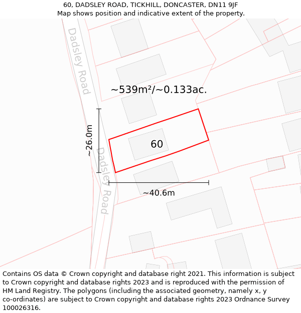 60, DADSLEY ROAD, TICKHILL, DONCASTER, DN11 9JF: Plot and title map