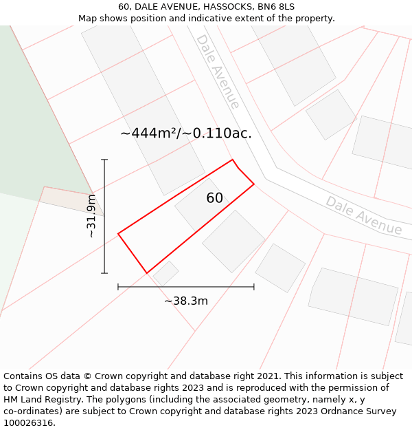 60, DALE AVENUE, HASSOCKS, BN6 8LS: Plot and title map