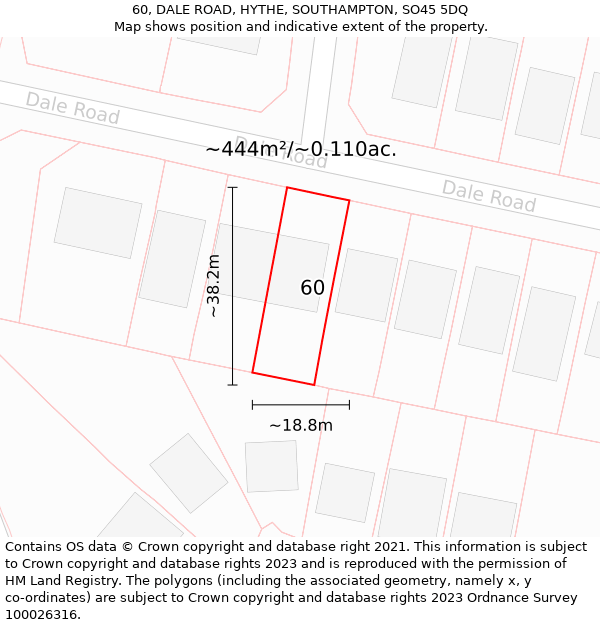 60, DALE ROAD, HYTHE, SOUTHAMPTON, SO45 5DQ: Plot and title map