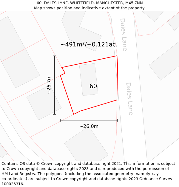60, DALES LANE, WHITEFIELD, MANCHESTER, M45 7NN: Plot and title map