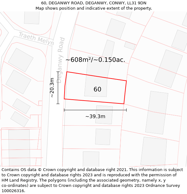 60, DEGANWY ROAD, DEGANWY, CONWY, LL31 9DN: Plot and title map