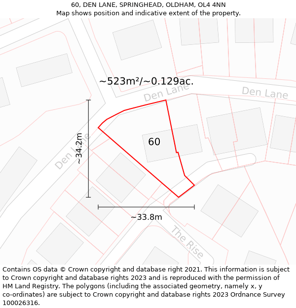 60, DEN LANE, SPRINGHEAD, OLDHAM, OL4 4NN: Plot and title map