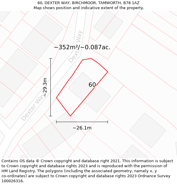 60, DEXTER WAY, BIRCHMOOR, TAMWORTH, B78 1AZ: Plot and title map