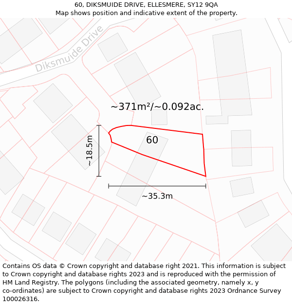 60, DIKSMUIDE DRIVE, ELLESMERE, SY12 9QA: Plot and title map