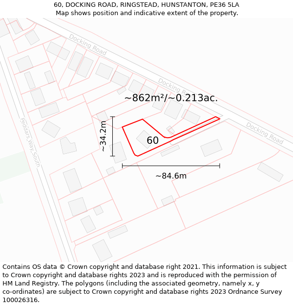 60, DOCKING ROAD, RINGSTEAD, HUNSTANTON, PE36 5LA: Plot and title map