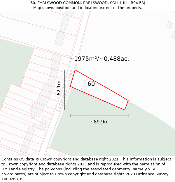 60, EARLSWOOD COMMON, EARLSWOOD, SOLIHULL, B94 5SJ: Plot and title map