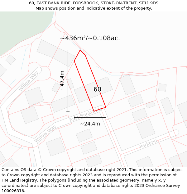 60, EAST BANK RIDE, FORSBROOK, STOKE-ON-TRENT, ST11 9DS: Plot and title map