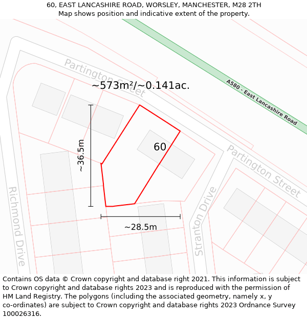 60, EAST LANCASHIRE ROAD, WORSLEY, MANCHESTER, M28 2TH: Plot and title map