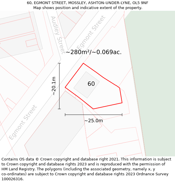 60, EGMONT STREET, MOSSLEY, ASHTON-UNDER-LYNE, OL5 9NF: Plot and title map