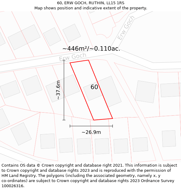 60, ERW GOCH, RUTHIN, LL15 1RS: Plot and title map