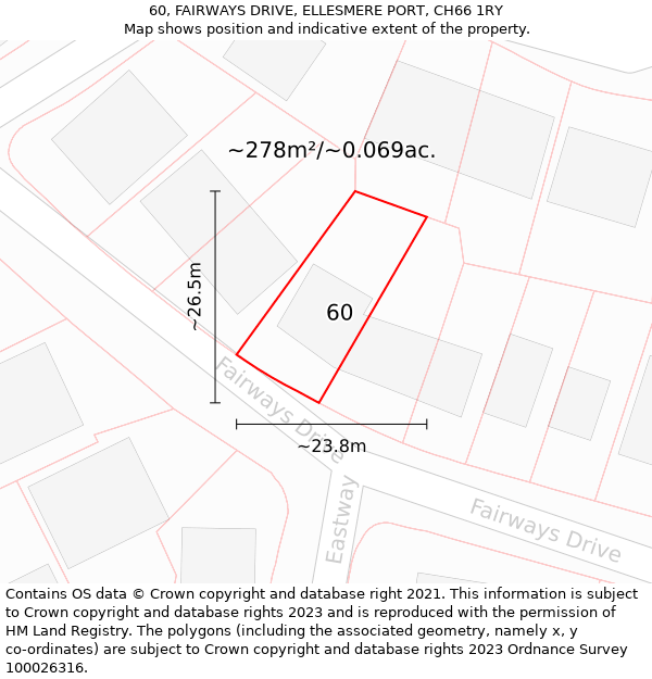 60, FAIRWAYS DRIVE, ELLESMERE PORT, CH66 1RY: Plot and title map