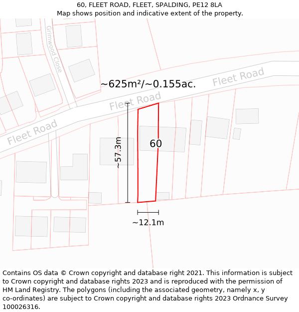 60, FLEET ROAD, FLEET, SPALDING, PE12 8LA: Plot and title map