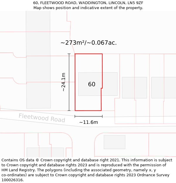 60, FLEETWOOD ROAD, WADDINGTON, LINCOLN, LN5 9ZF: Plot and title map