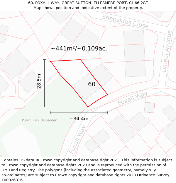 60, FOXALL WAY, GREAT SUTTON, ELLESMERE PORT, CH66 2GT: Plot and title map